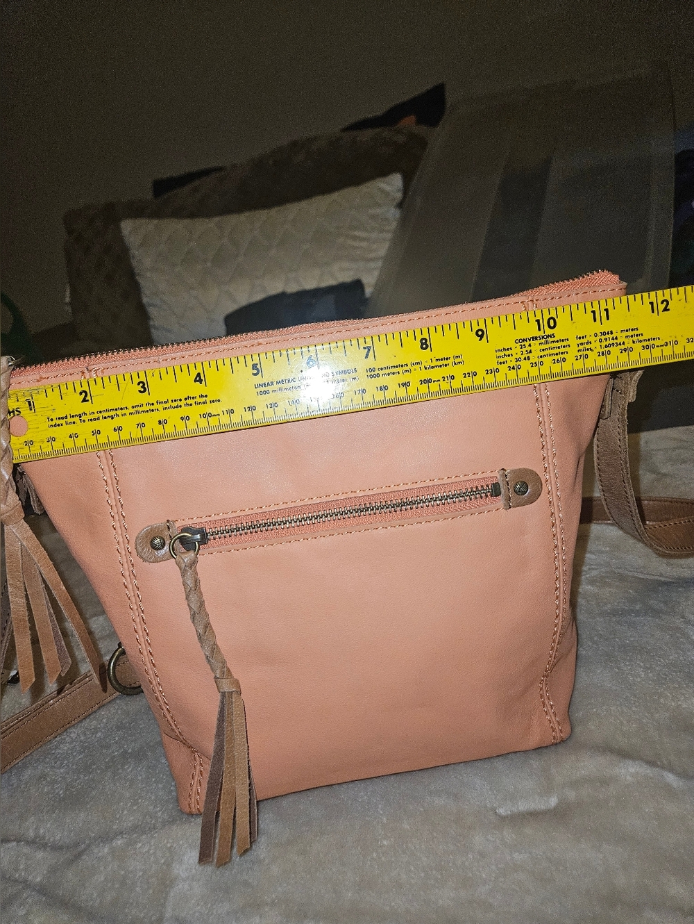 The SakLeather Crossbody Bag in Peach/Tan - Picture 6 of 16